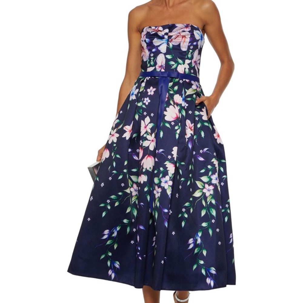 Marchesa Notte Strapless Mikado Piqué Dress